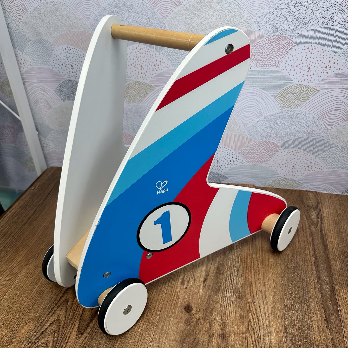 Hape Racing Stripes Wooden Push Walker DOES NOT SHIP