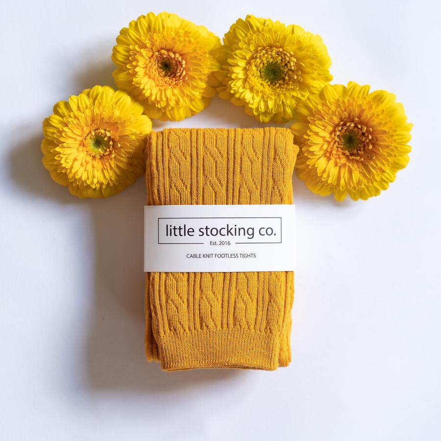 Cable Knit Footless Tights 3yr - 4yr Mustard