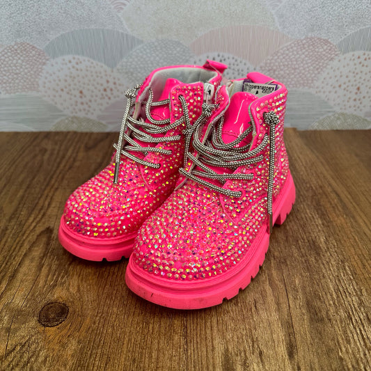Lola & The Boys Size 9c Pink Rhinestone Boots **Missing Some Rhinestones**