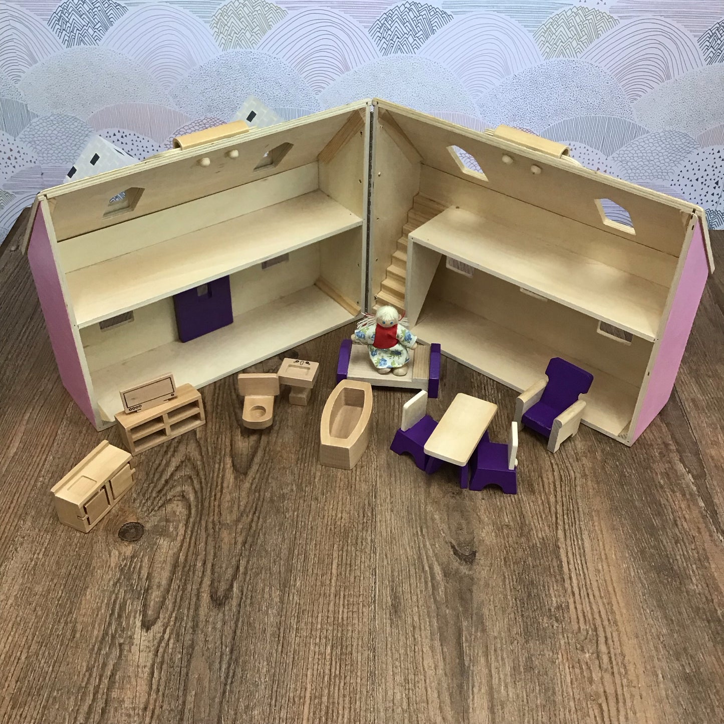Melissa & Doug Wood Toy Doll House with Assorted Furniture