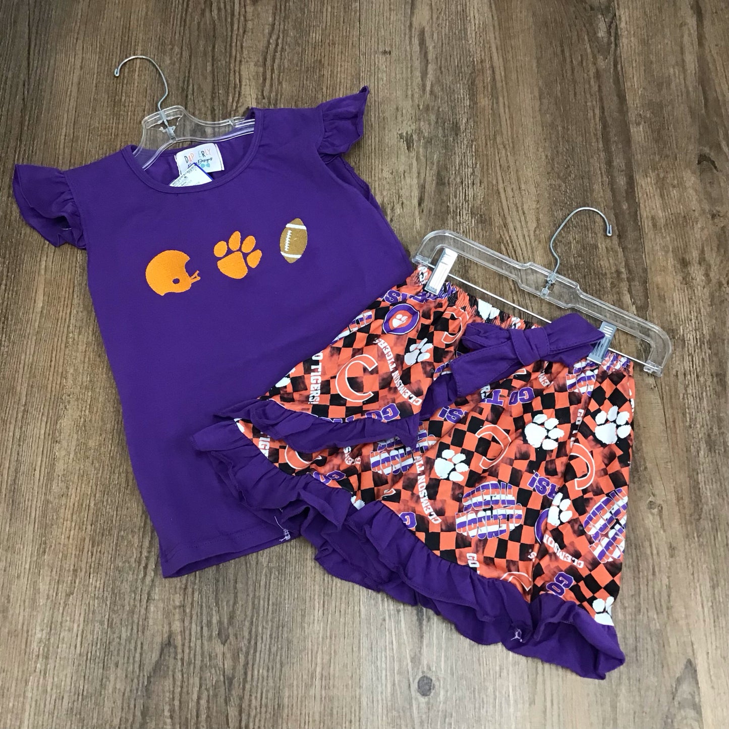 Dapperly Done Designs Clemson Kids Size 6/7 Two Piece Outfit